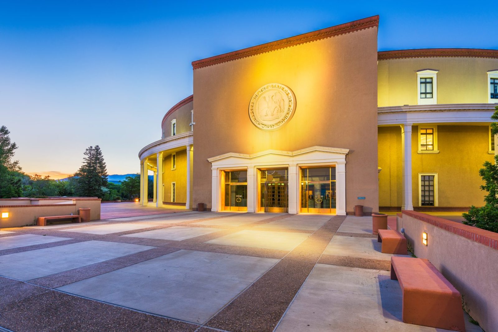 The New Mexico State Capitol, known as the Roundhouse, in Santa Fe